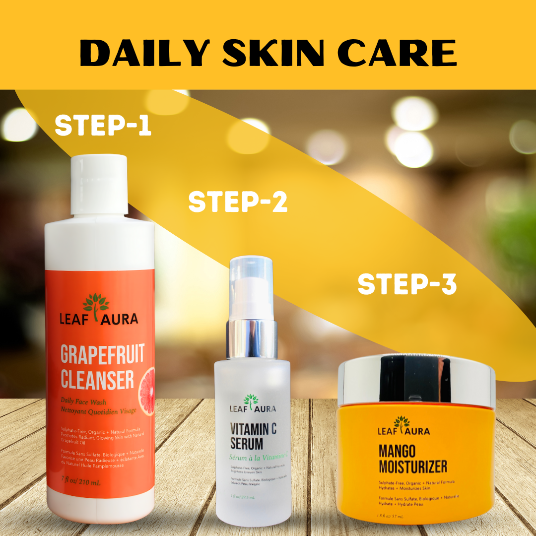 3 Steps Skin Care Combo-3 Items &quot;Grapefruit Cleanser,Vitamin C Serum &amp; Mango Moisturizer